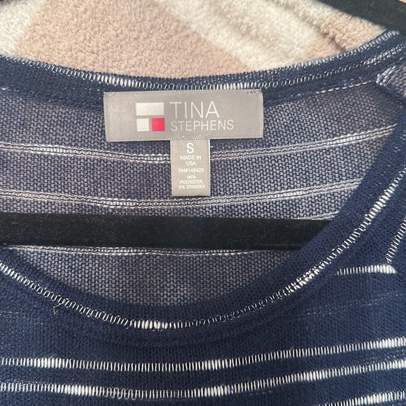 Tina stephens navy white stripe blouse lightweight medium - Picture 4 of 4
